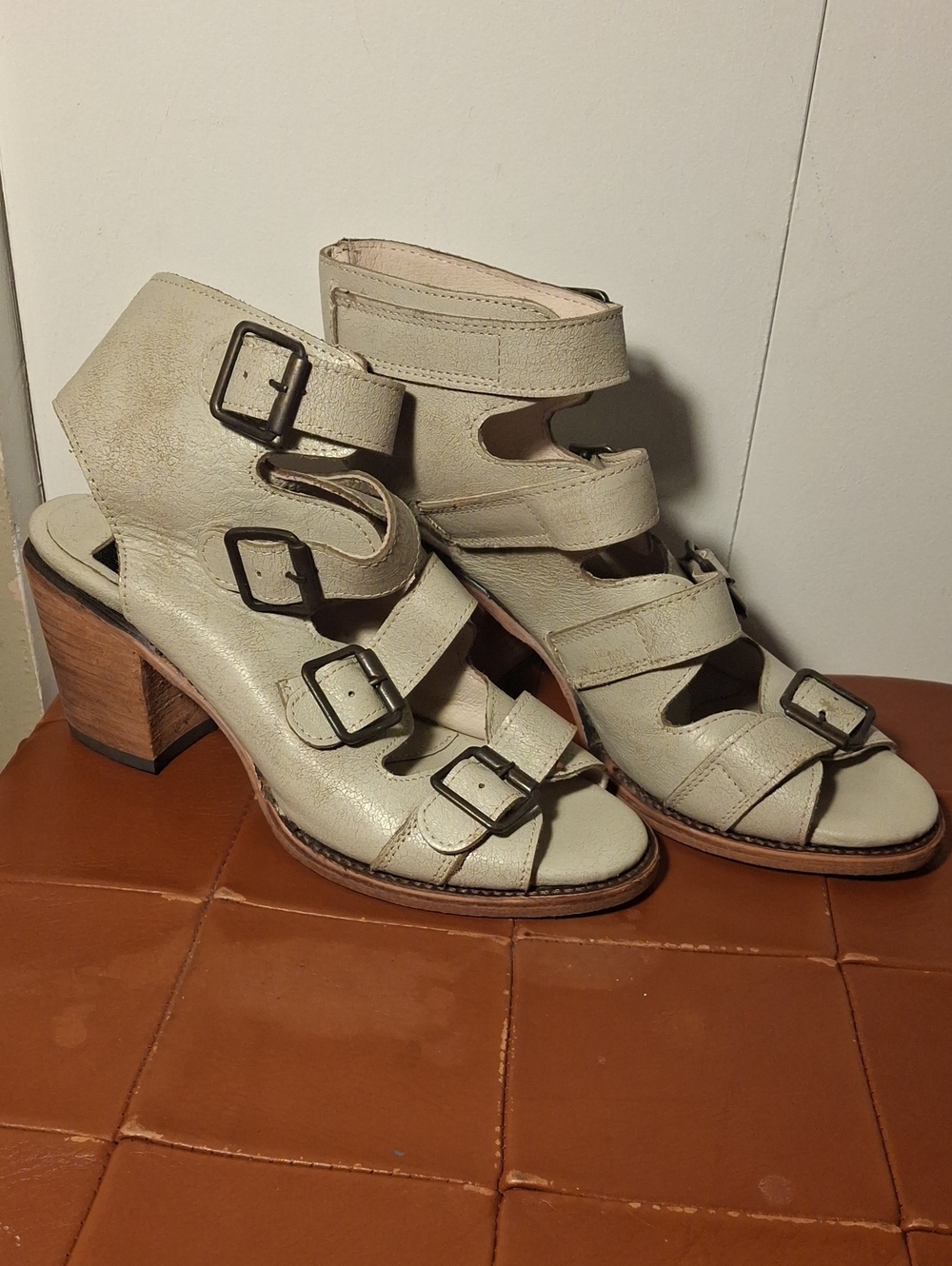 Freebird by Steven Beige Multi-Buckle Block Heel Sandals